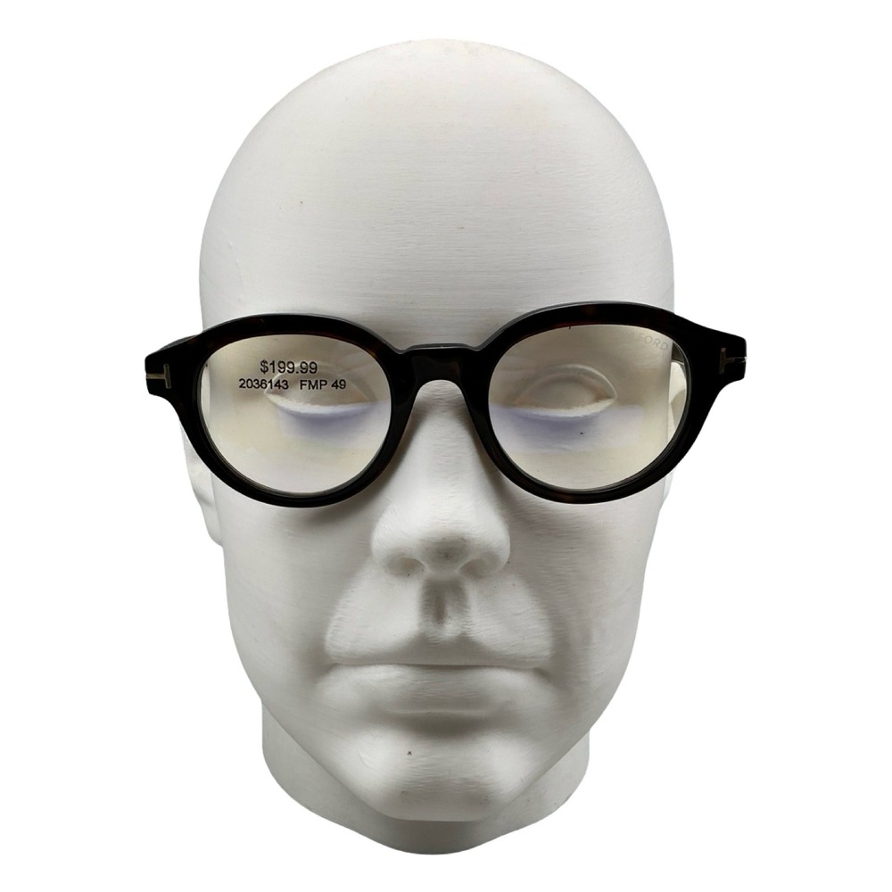 Tom Ford FT5864-B Blue Block Round Eyeglasses Dark Havana Tortoise Italy